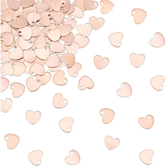 about 80Pcs Heart Charms Rose Gold Stainless Steel Blank Heart Tag Charms Love Heart Pendants Metal Dangle Charms with Loop