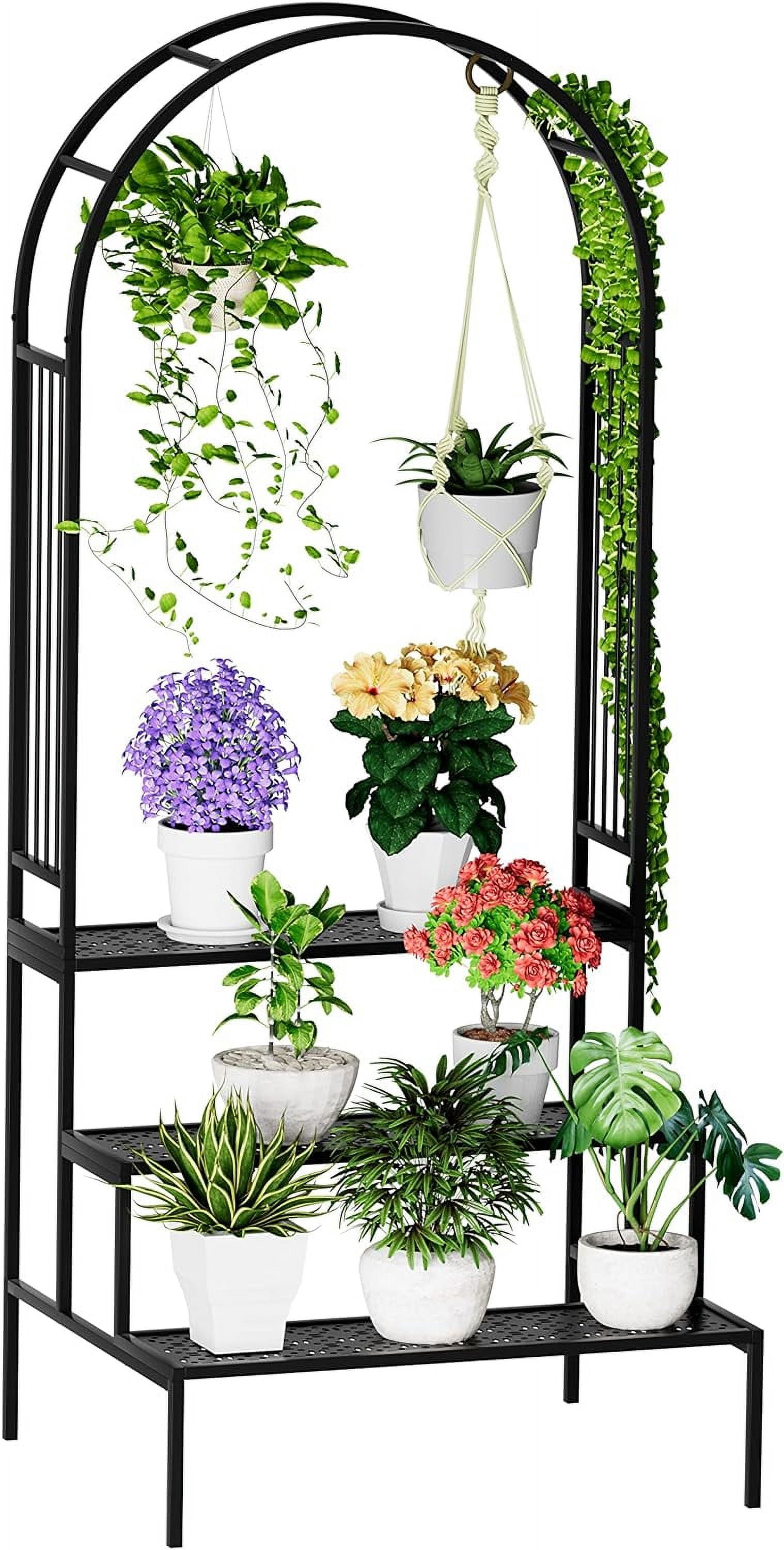 aboxoo 3-Tier Metal Plant Stand, Garden Arch Arbor Trellis, Outdoor ...
