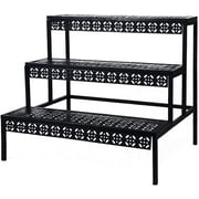 aboxoo 3 Tier Stair Style Large Metal Plant Stand, Garden Display Shelf Flower Pot Holder Storage Organizer Rack for Indoor Home Outdoor Patio Balcony Yard(Black, Rectangle)