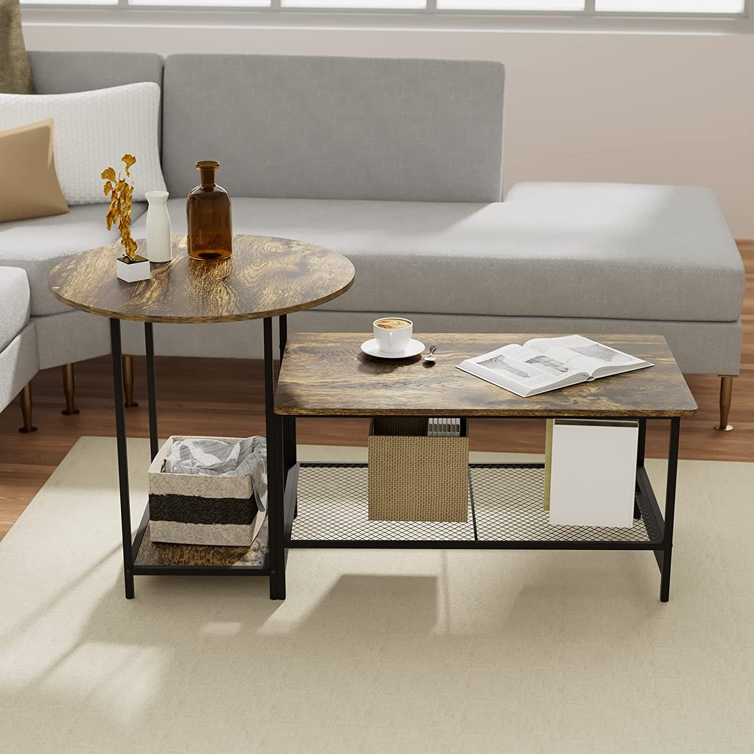 Aboxoo Coffee Table Nesting Side Set Of 2 End Table Top Sturdy Etal