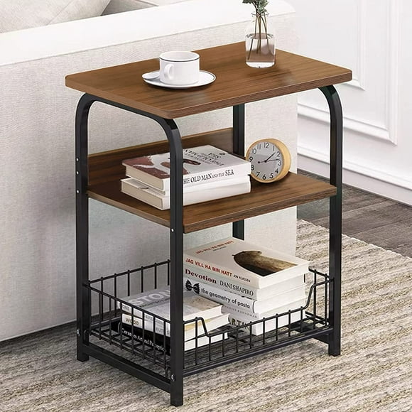 aboxoo End Table Side Table 3 Tiers Nightstand Industrial Retro Storage Shelf for Living Room Bedroom Kitchen Family and Office,Stable Wood and Metal Frame