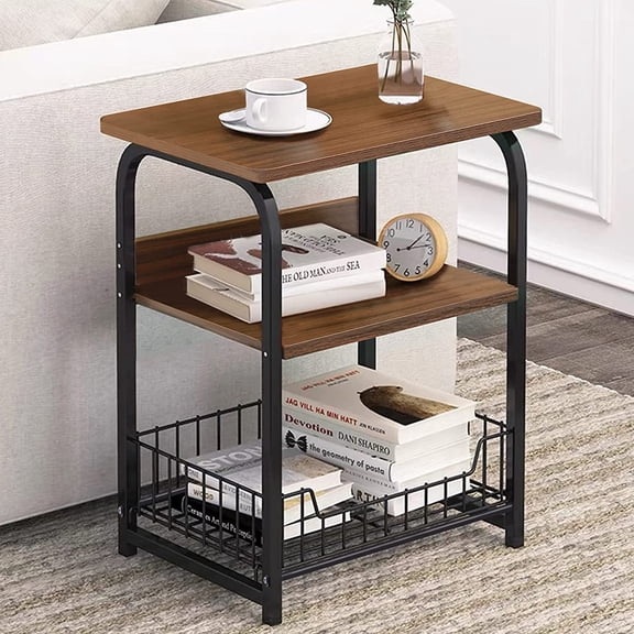 aboxoo End Table Side Table 3 Tiers Nightstand Industrial Retro Storage Shelf for Living Room Bedroom Kitchen Family and Office,Stable Wood and Metal Frame