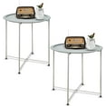 thumbnail image 1 of aboxoo Folding Tray Metal Side Table 2PC Blue Round End Table Cyan Sofa Small Accent Fold-able Table, Round End Table Tray, Next to Sofa Table, Snack Table for Living Room and Bed Room, 1 of 9