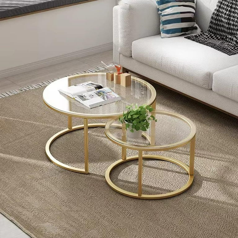 Aboxoo Gold Nesting Coffee Table with Modern Metal Frame Square 2 Pieces