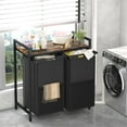 thumbnail image 1 of aboxoo Laundry Hamper, double Laundry Basket, Laundry Sorter with Top Shelf & 2 Removable Washable Bags & Side Pockets for Laundry Room organization, Bathroom and Dorm, Rustic Brown and Black, 1 of 7