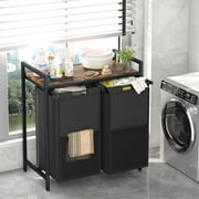 aboxoo Laundry Hamper, double Laundry Basket, Laundry Sorter with Top Shelf & 2 Removable Washable Bags & Side Pockets for Laundry Room organization, Bathroom a