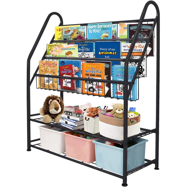 Aboxoo Metal Kids Bookshelf, Large Black Bookcase, 32in Toy Organizer
