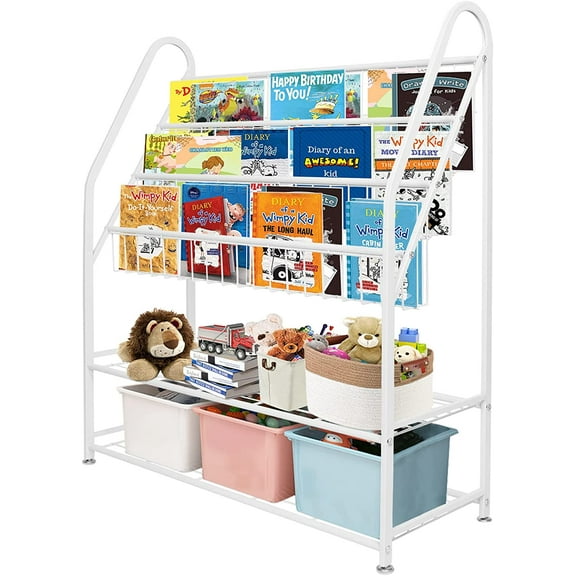aboxoo Metal Kids Bookshelf Freestanding Bookcase for Children Room 32 in Toy Organizer Large Modern Minimalist White Stable Metel Bookstore Bedroom, Living, Library Book Unit Storage