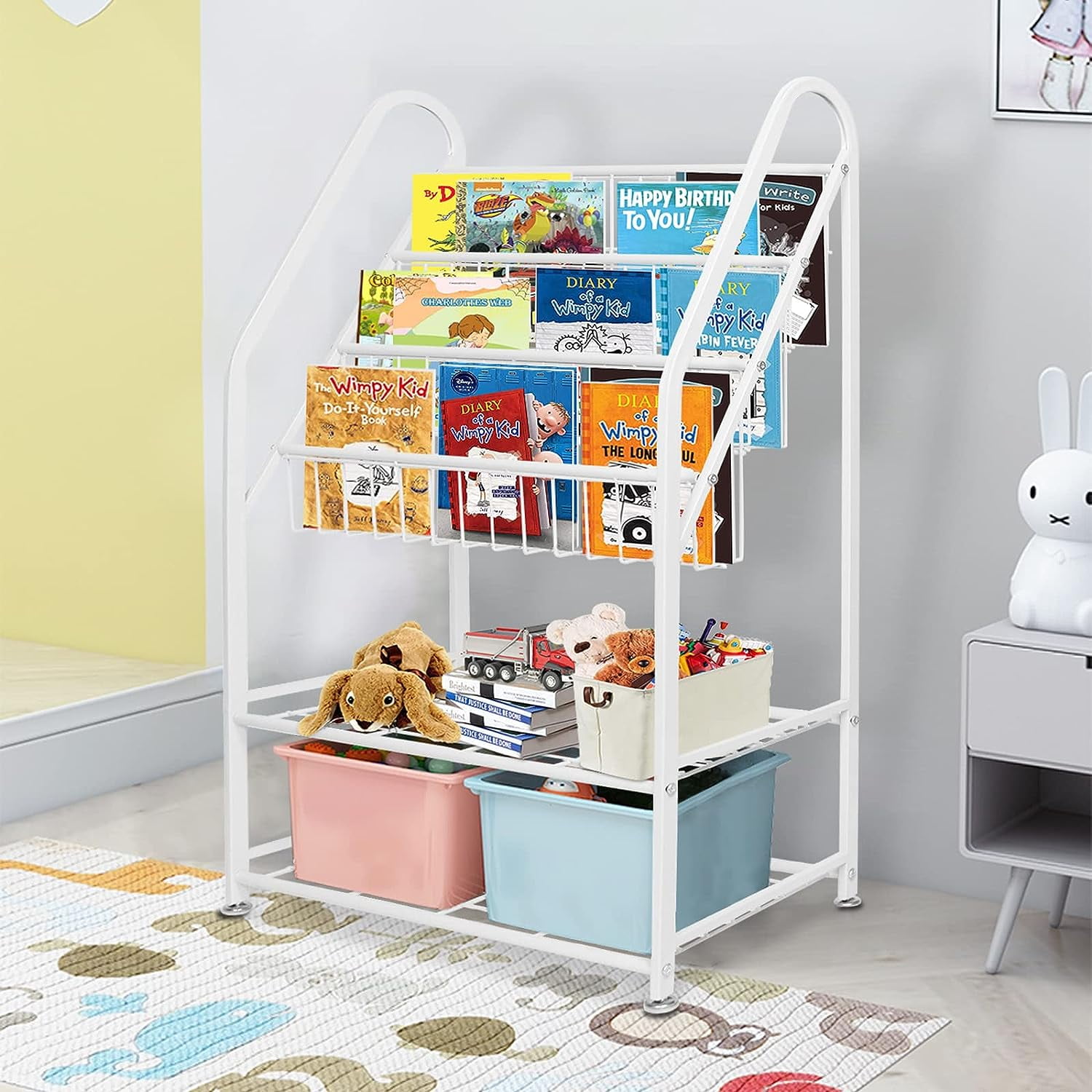 aboxoo Metal Kids Bookshelf Freestanding for Children Room