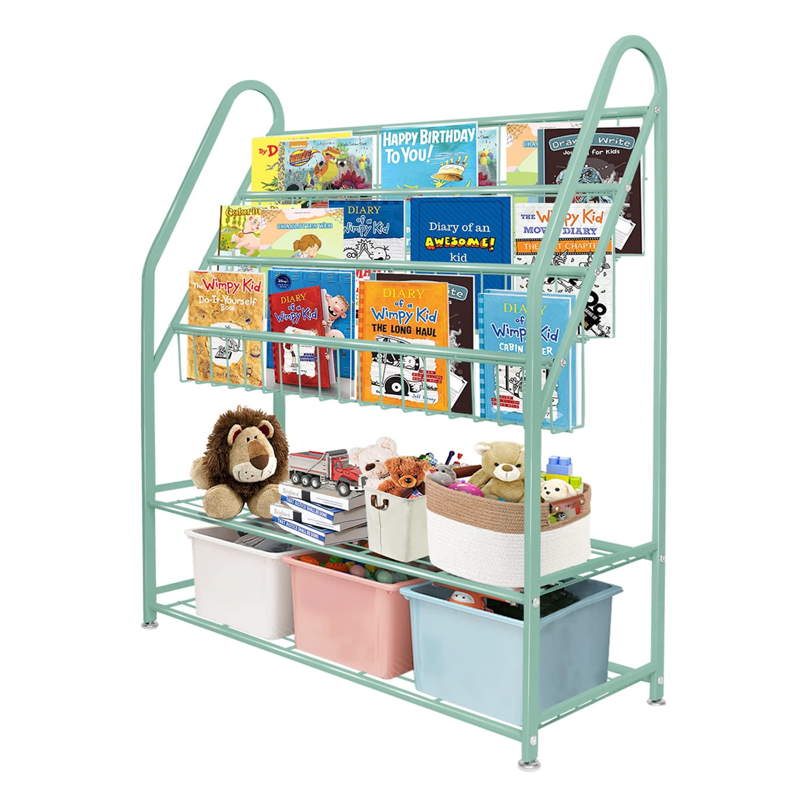 aboxoo Metal Kids Bookshelf Green Freestanding for Children Room 32 in