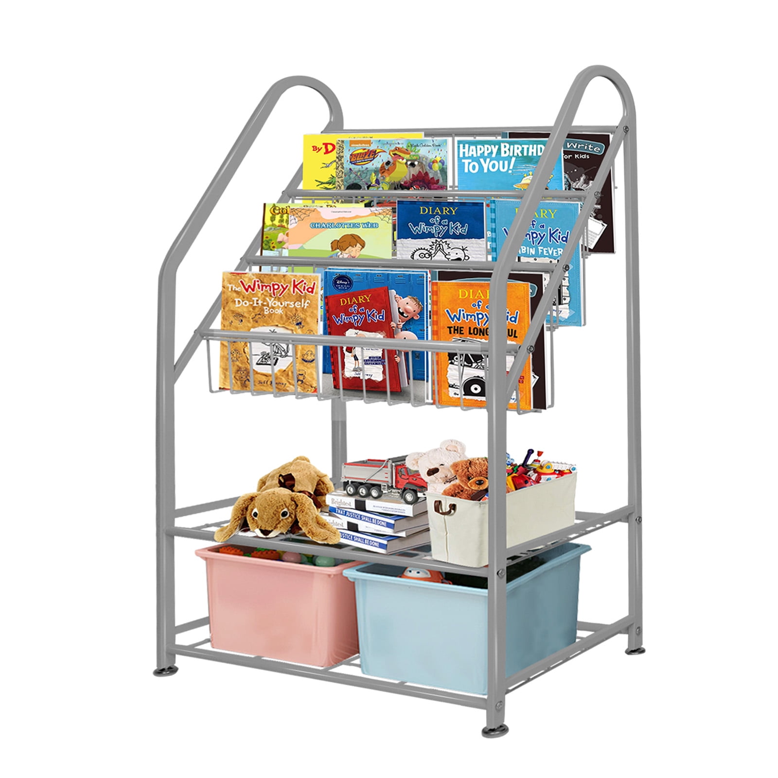 aboxoo Metal Kids Grey Bookshelf Toy Chests & Organizers Large