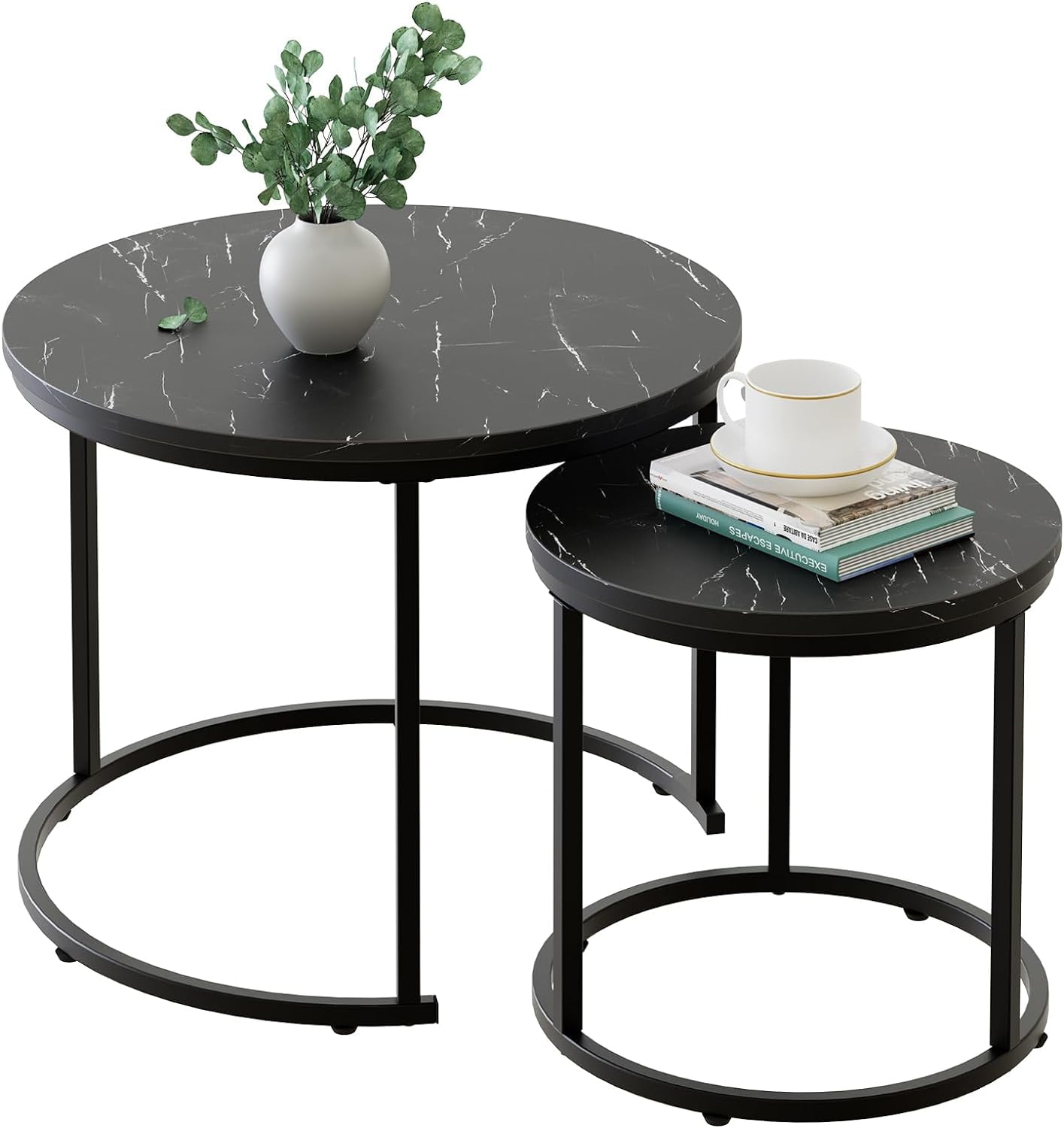 Aboxoo Round Nesting Coffee Table Side Table Set Of 2 End Tables For ...