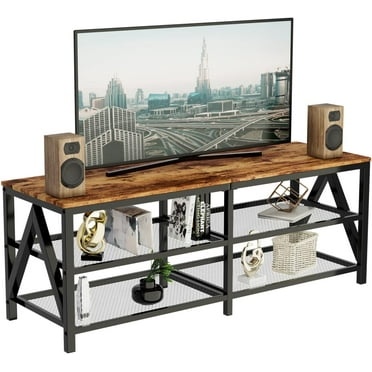 aboxoo TV Stand for 60 65 Inch TV, Long 55" Entertainment Center 3-Tier TV Console Steel Frame Industrial Style TV Cabinet with Metal Frame for Living Room, Rustic Brown Wooden and Black