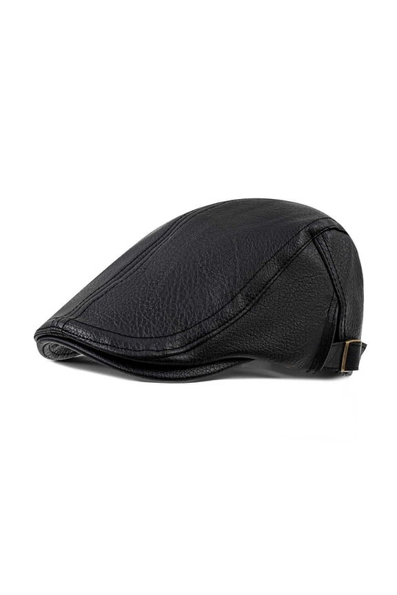 Faux Leather Unisex Black Winter Flat Cap - Perfect for Daily Commuting and Outdoor Activities