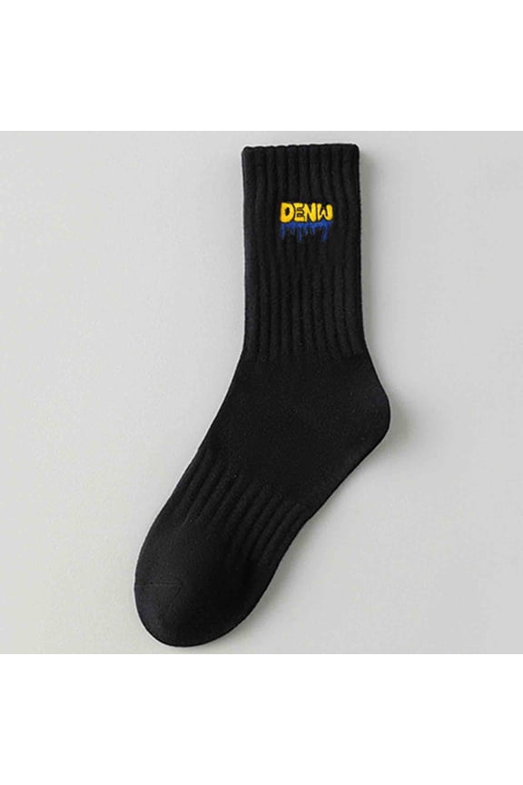 Mens Athletic Crew Socks, Moisture Wicking Pima Cotton Socks for Running & Workout, Embroidered Logo Sports Socks for Men, Black,Size Free Size