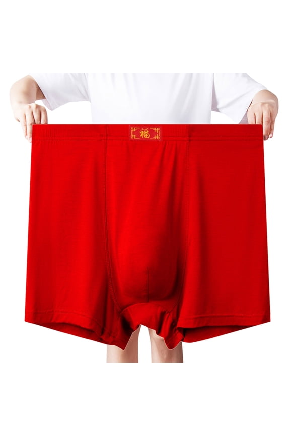Mens Big and Tall Boxer Briefs 13XL Soft Red Underwear with Good Fortune Symbol, Modal Cotton Polyester Blend,Size 2XL