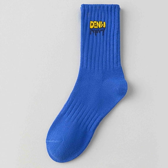 VONCOS Mens Crew Socks, Pima Cotton Athletic Socks for Running & Gym, Moisture Wicking Workout & Casual Sports Socks with Embroidered Logo, Navy Blue,Size Free Size