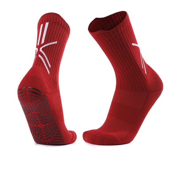 VONCOS Mens Non-Slip Athletic Socks with Cushioned Sole, Grip Crew Socks for Basketball Soccer Running, Breathable Workout Sports Socks, Red,Size Free Size