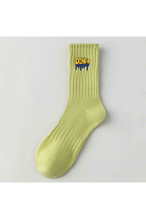 Mens Workout Socks, Pima Cotton Crew Socks for Gym & Running, Breathable Moisture Wicking Athletic Socks with Embroidered Logo, Olive Green,Size Free Size