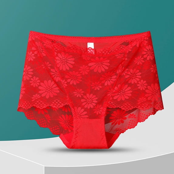 VONCOS Plus Size Womens Lace Boxer Briefs Underwear Soft Stretchy Full Coverage Boy Shorts Panties Red,Size 2XL