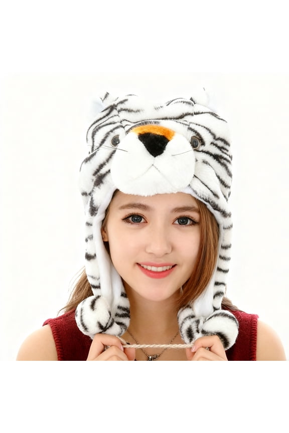 Plush Winter Hats for Women with Ear Flap Warm Soft Bear White Beanie Hats,for Outdoor Party