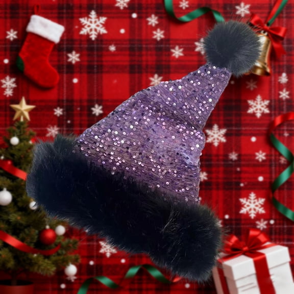 VONCOS Purple Unisex Glitter Elf Hat: A Must-Have for Christmas, Perfect for Daily Fashion with Glitter Appeal
