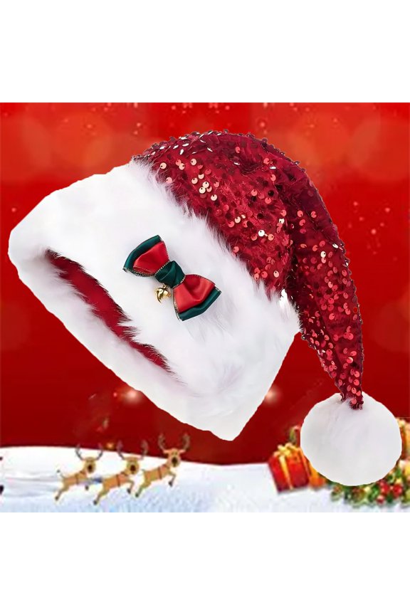 Red Sequin Christmas Beanie for Women Cute Plush Winter Hats,for Holiday Cold Weather