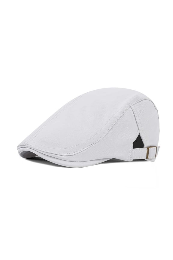 Unisex Faux Leather White Winter Flat Cap - Great for Winter Commuting and Outdoor Adventures