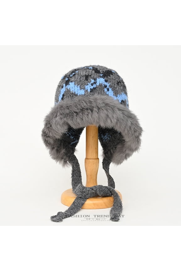 Unisex Gray Rabbit Hair Knitted Ear Flap Hat - The Best Choice for Cold Winter Outdoor Wear