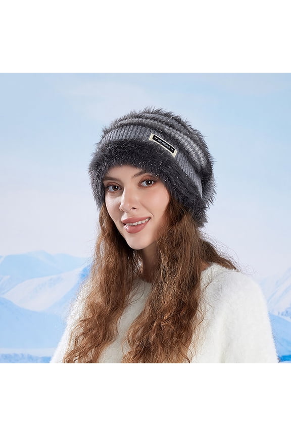 Warm Beanie for Women Soft Cozy Knitted Woolen Hat Head Cover Keep Warm In Winter,Gray,Size