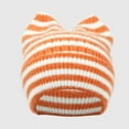 thumbnail image 1 of absanyy Winter Knit Beanie for Women Warm Cozy Striped Cat Ear Hat,for Outdoor Cold Weather,Orange, 1 of 3