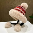 thumbnail image 1 of absanyy Winter Thickened Fleece Beanie for Women with Plush Ear Flaps -Cute Pom-pom Knit Hats Perfect for Cold Weather,Red, 1 of 8