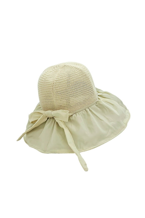 Womens Boho Knit Sun Hat Foldable Wide Brim Floppy Beach Hat Beige for Travel Gardening