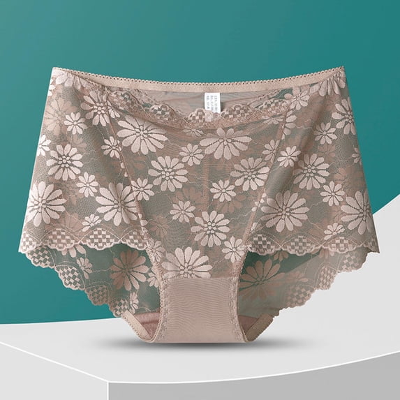 VONCOS Womens Breathable Lace Underwear Boxer Briefs Plus Size Comfy Boy Shorts for Lounging Coffee,Size 2XL