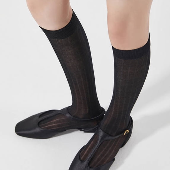 VONCOS Womens Knee High Cotton Socks 2-Pack, Soft Ribbed Crew Socks for Women, Breathable Everyday Socks in Black,Size Free Size