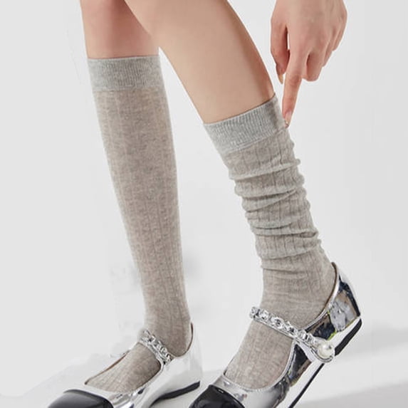 VONCOS Womens Knee High Socks 2-Pack, Soft Cotton Ribbed Crew Socks for Women, Gray Heather Everyday Socks,Size Free Size