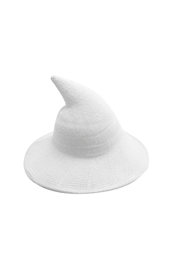 Womens Knit Witch Hat Cotton Wool Blended Adjustable and Foldable Cap for Daily Party Holiday,White