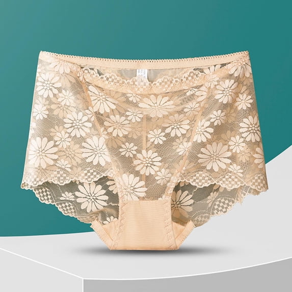 VONCOS Womens Lace Boxer Briefs Underwear Plus Size Breathable Soft Stretchy Daisy Lace Beige,Size L