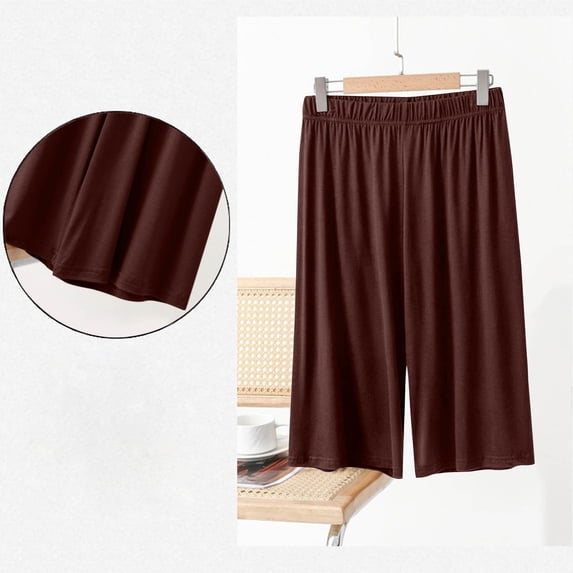 VONCOS Womens Lounge Pants Wide Leg Cropped Elastic Waist Soft Modal Blend Flowly Yoga Casual Pants Coffee,Size 2XL