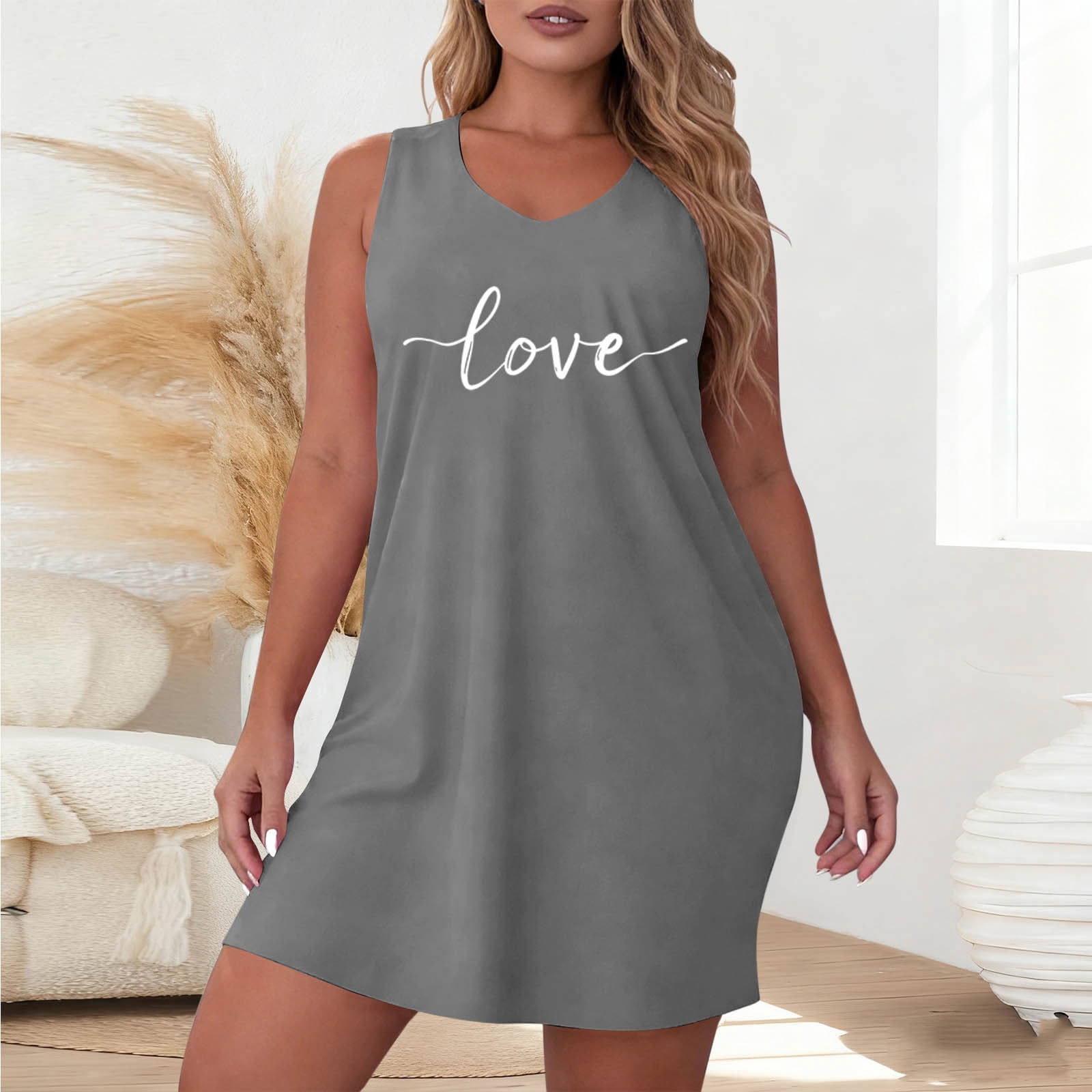 absanyy Womens Loungewear Dress Sleeveless Nightgown, Soft Stretchy ...