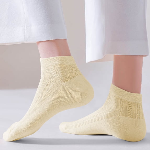 absanyy Womens Low Cut Socks 5-Pack for Everyday Wear, Cotton Ankle Socks - Breathable & Lightweight, Yellow,Size Free Size