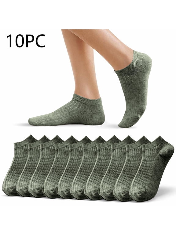 Womens No Show Socks 10-Pack, Army Green Low Cut Ankle Socks, Soft Breathable Invisible Socks for Sneakers & Flats,Size