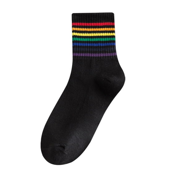 VONCOS Womens Rainbow Stripe Crew Socks Soft Cotton , Colorful Pride & Athletic Socks for Women, Breathable Casual Crew Socks (Red),Size Free Size