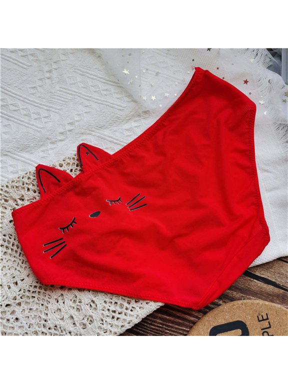 Womens Red Cat Underwear Playful 3D Ear Cute Soft Panties XS-M Comfort Lounge Daily Wear