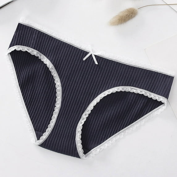 VONCOS Womens Ribbed Seamless Panties with Lace Trim - Stretchy Nylon Spandex Bikini Underwear, Soft & Comfy for Everyday, Blue