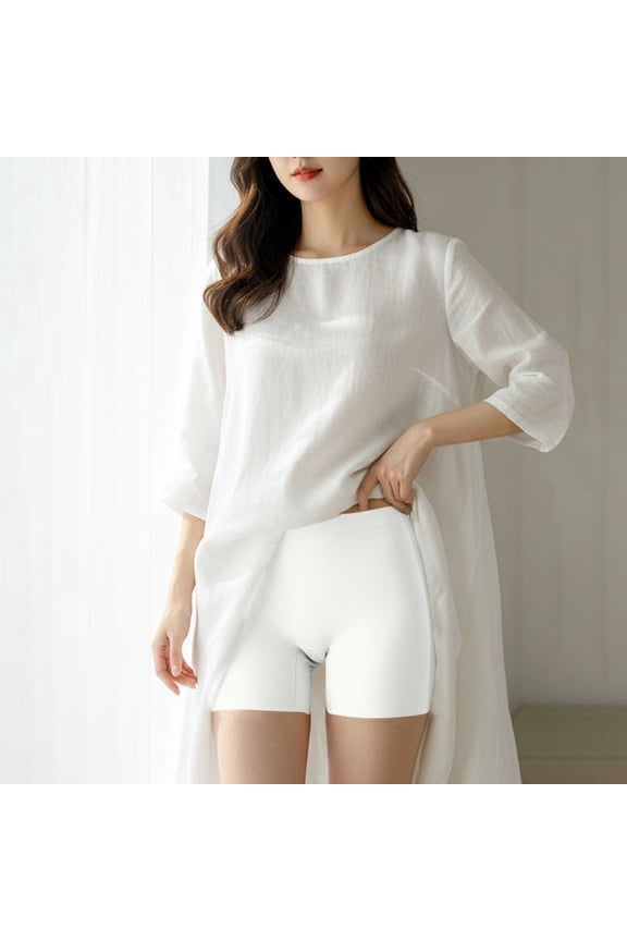 Womens Safety Shorts Mid Thigh for Under Dresses | Invisible Slip & Anti Chafing Shorts | Seamless Smoothing Biker Shorts White,Size M