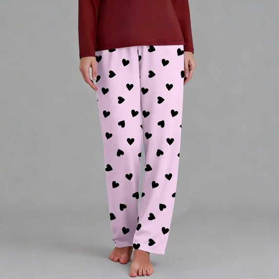 absanyy Womens Soft Pajama Pants with Heart Print, Relaxed Fit Lounge & Sleep Pants, Plus Size S-XXXXXL, Lightweight Breathable,Size 4XL