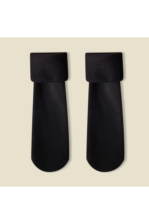 Womens Thermal Slouch Socks with Fuzzy Cuff - Ribbed Boot Socks for Winter, Thick Warm Ankle Socks, Black,Size Free Size