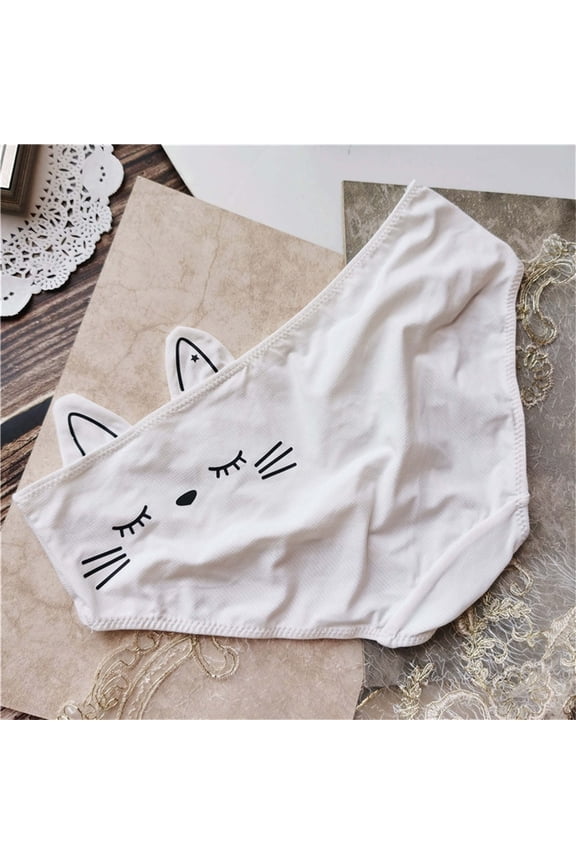 Womens White Cat Underwear Cute 3D Ear Soft Panties Fits XS-M Playful Comfort Lounge Everyday Wear