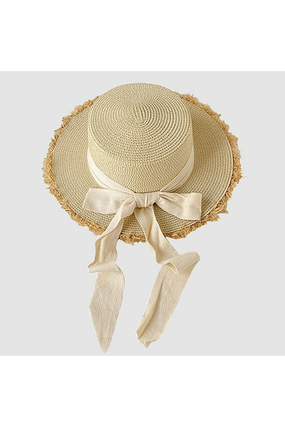Womens Wide Brim Straw Hat Brown, Paper Raffia Packable Foldable UPF Sun Hat Boho Floppy Beach Hat with Detachable Bow for Travel